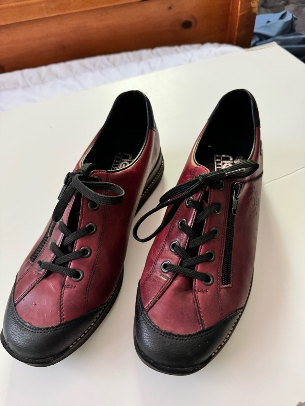 Rieker Burgundy Lace-Up Oxford Sneakers with Black Trim